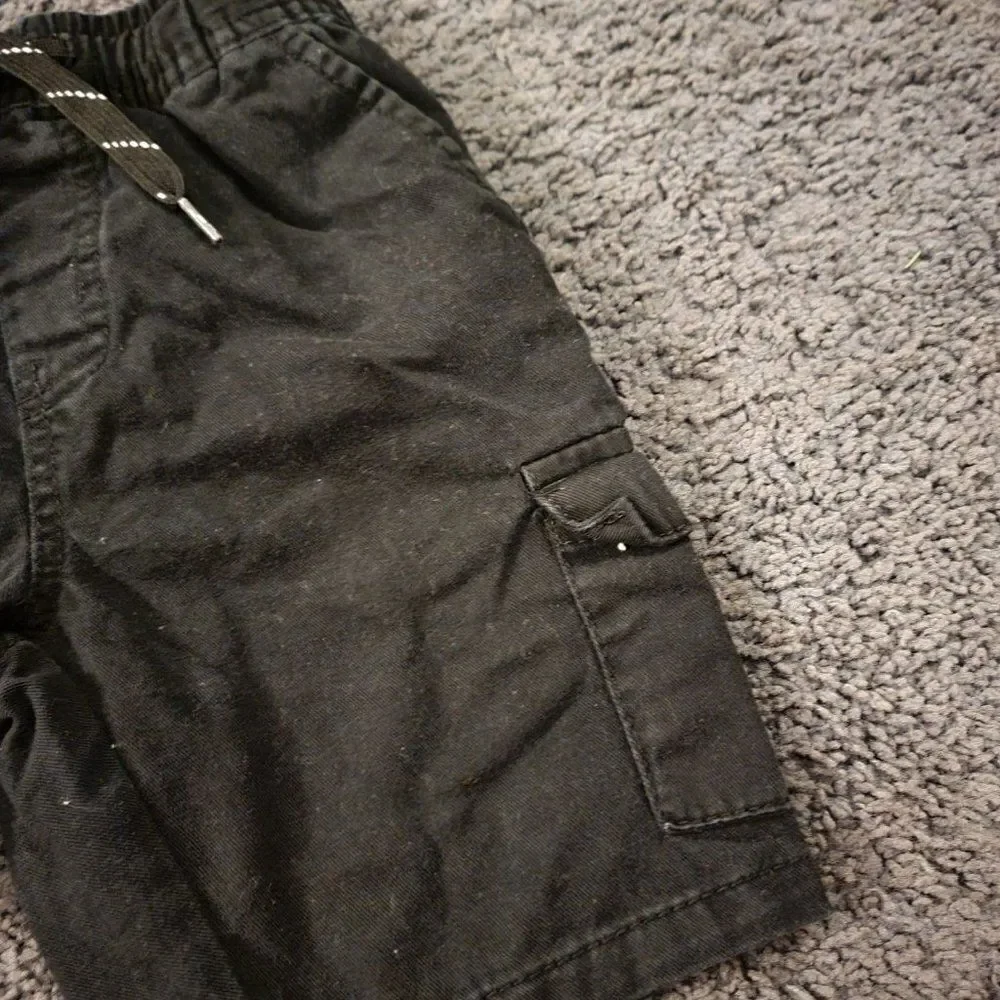 Canyon Club Boys Black 100% Cotton Pockets Drawstring Cargo Shorts Size 5